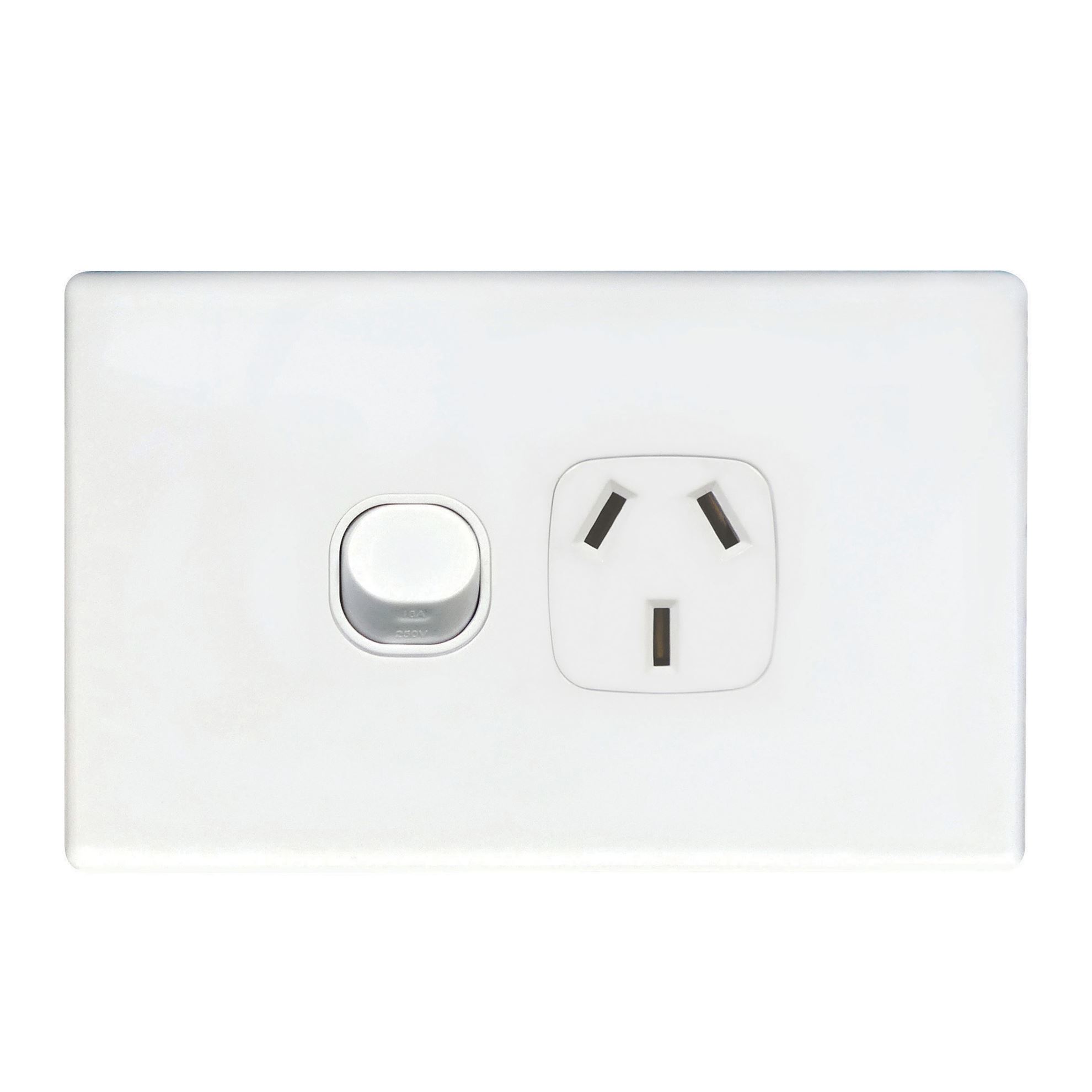 Single Horizontal 10Amp Socket - White